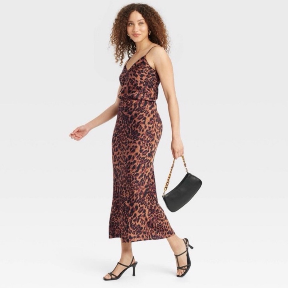 Maxi Slip Skirt - A New Day Satin Brown Black Leopard Animal Print